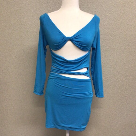 Ser.O.Ya Dress Womens Twist Long Sleeves Cut Out Body Con Blue Size Large NWT - Picture 11 of 11